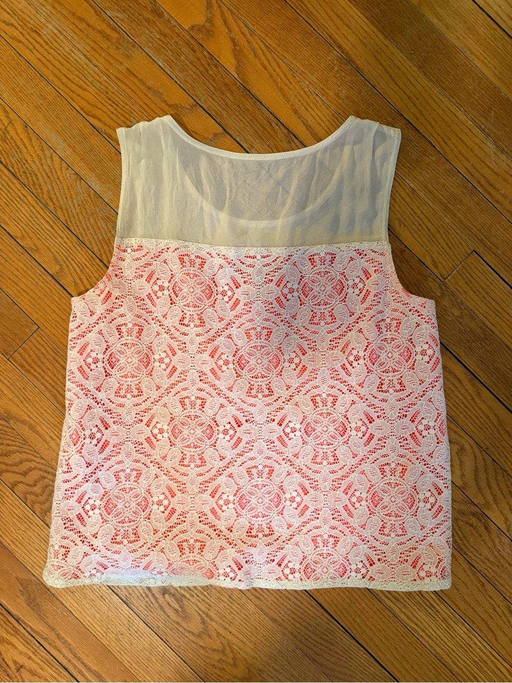 Marc Jacob’s Lace Overlay Sleeveless Top in White and Coral